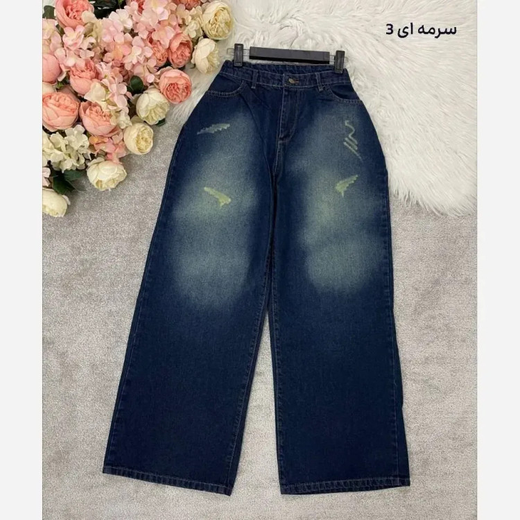 شلوار جین زنانه مدل فول بگ پارچه گرم بالا کد 2208
