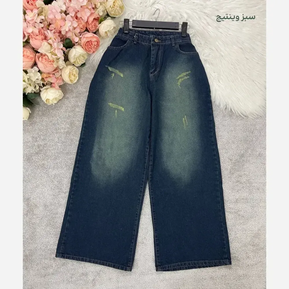 شلوار جین زنانه مدل فول بگ پارچه گرم بالا کد 2208