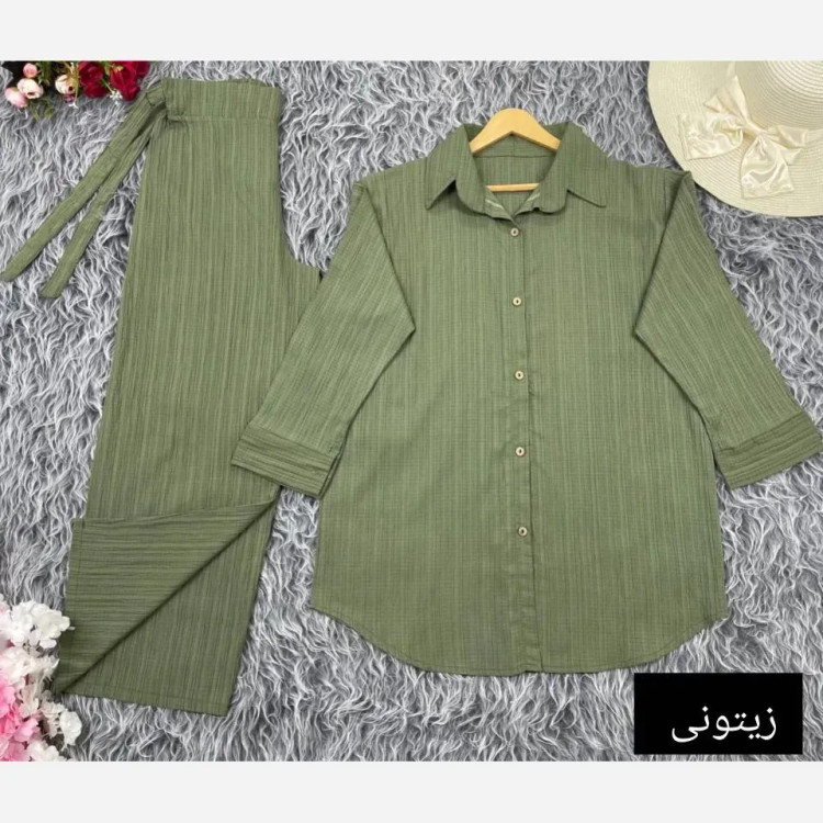 ست شومیز و شلوار زنانه مدل آرامش جنس سوپر کراش فری سایز