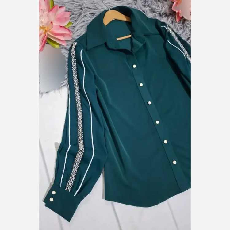 شومیز مجلسی زنانه الیزه آستین حریر منجوق دوزی شده سایز 38 تا 46