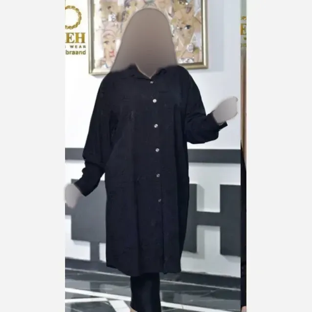 مانتو نخی خامه دوزی شده طرح پیچک مشکی سایز 38 تا 48