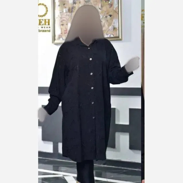 مانتو نخی خامه دوزی شده طرح پیچک مشکی سایز 38 تا 48