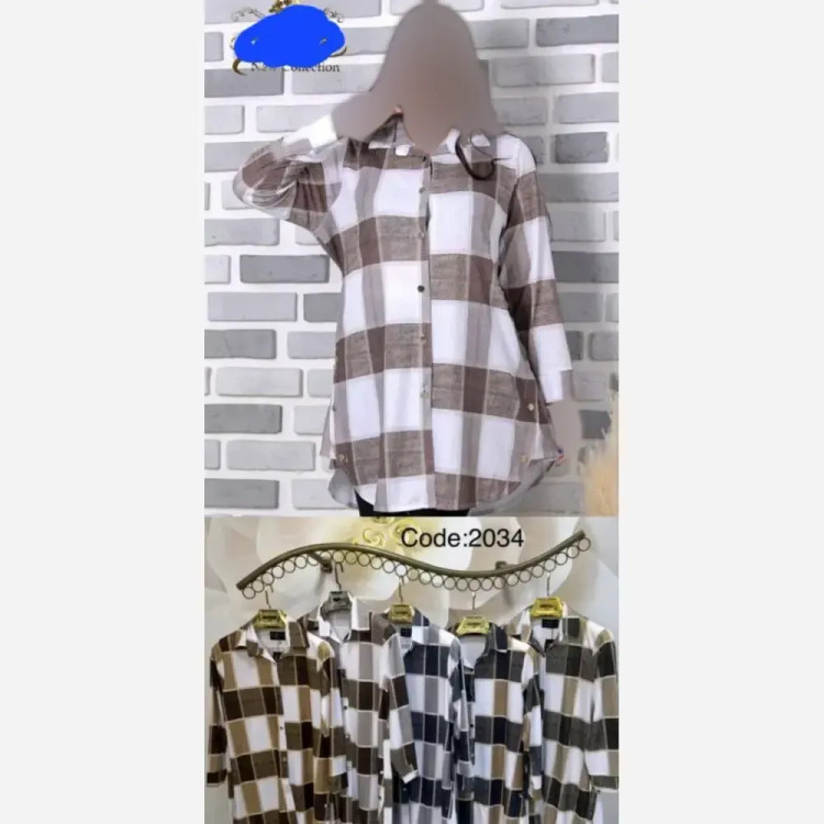 شومیز یقه گرد چهارخونه زنانه جنس پلاس خارجی سایز 38 تا 46
