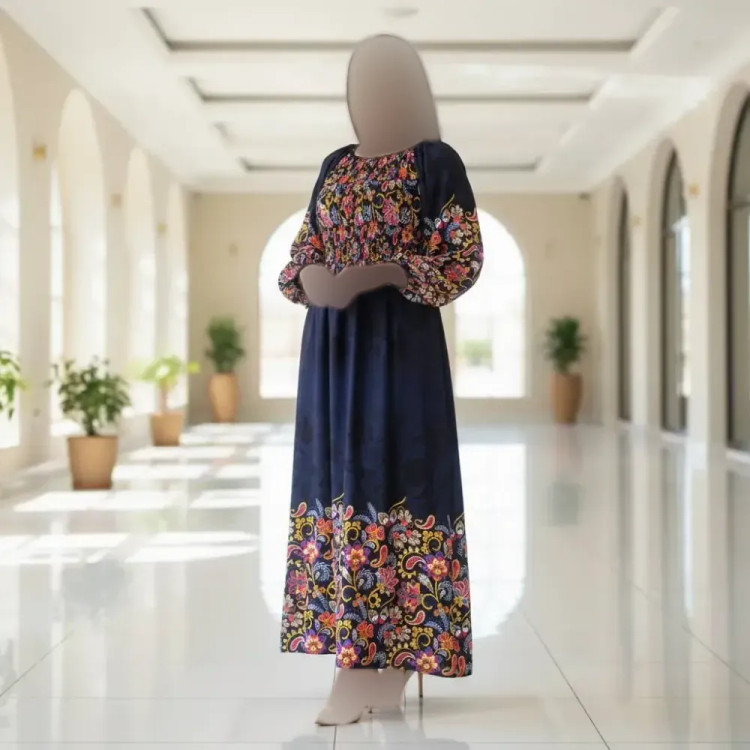 پیراهن ساحلی زنانه نخی وارداتی کمر کش فری سایز