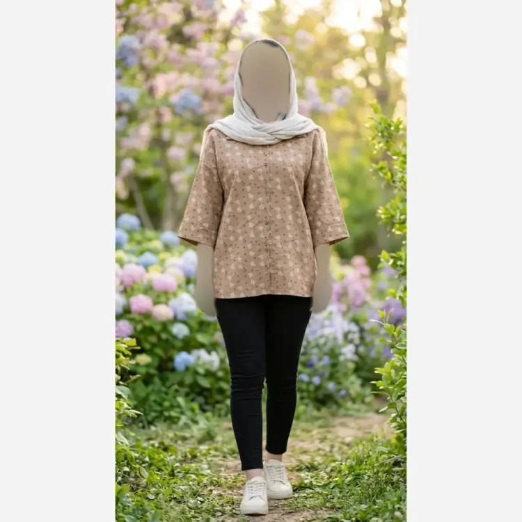 شومیز زنانه مدل باکسی طرح گل گچی جنس صوفیا درجه یک
