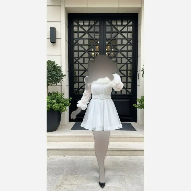 پیراهن عروسکی زنانه تور آستر پاناما کمربنددار فری سایز قد 80