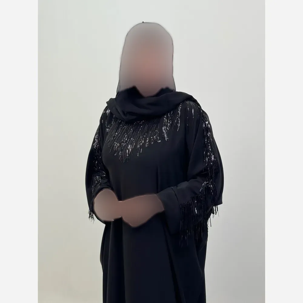عبایی زنانه تمام ریسه جنس الیزه اصل رنگ مشکی فری سایز 38 تا 60