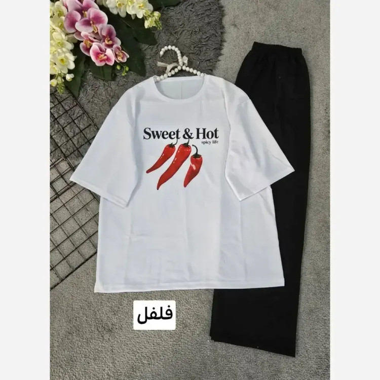 ست تیشرت و شلوار زنانه طرح سامر جنس پنبه گلکسی فری سایز 38 تا 46