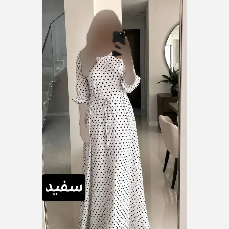 پیراهن ساحلی زنانه خالدار جنس کرپ پلاس سایز فری 38 تا 48
