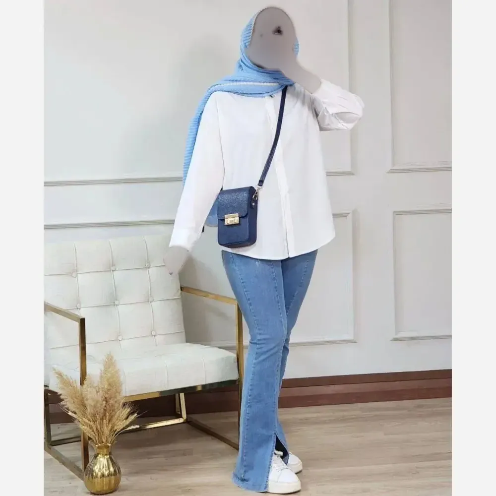 شومیز زنانه داکرون سفید فری سایز