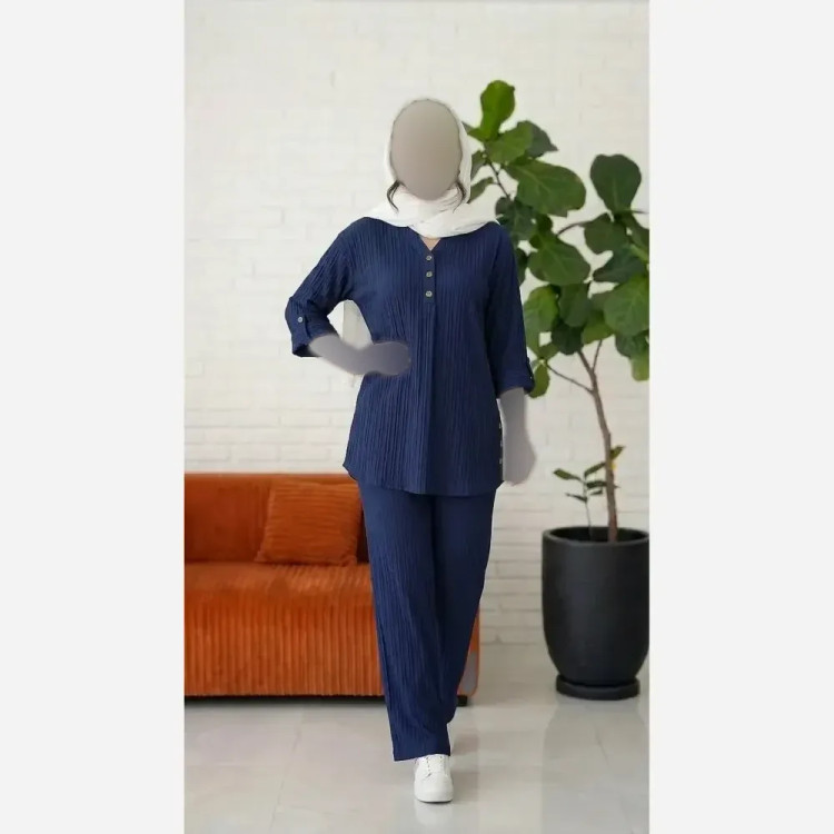 ست شومیز و شلوار زنانه مدل سه دکمه جنس آیوا سایز 38 تا 48
