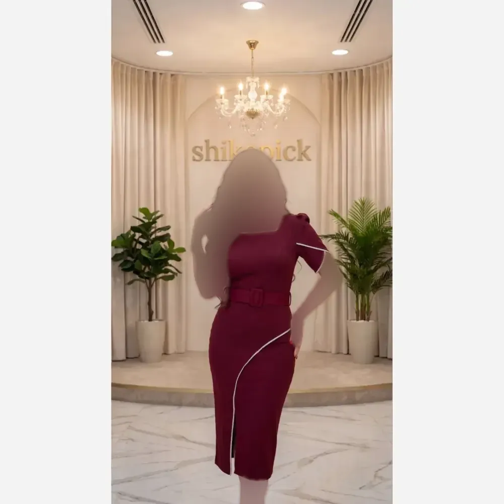 پیراهن زنانه مدل روبان رنگ زرشکی جنس دالقیچ قد 130