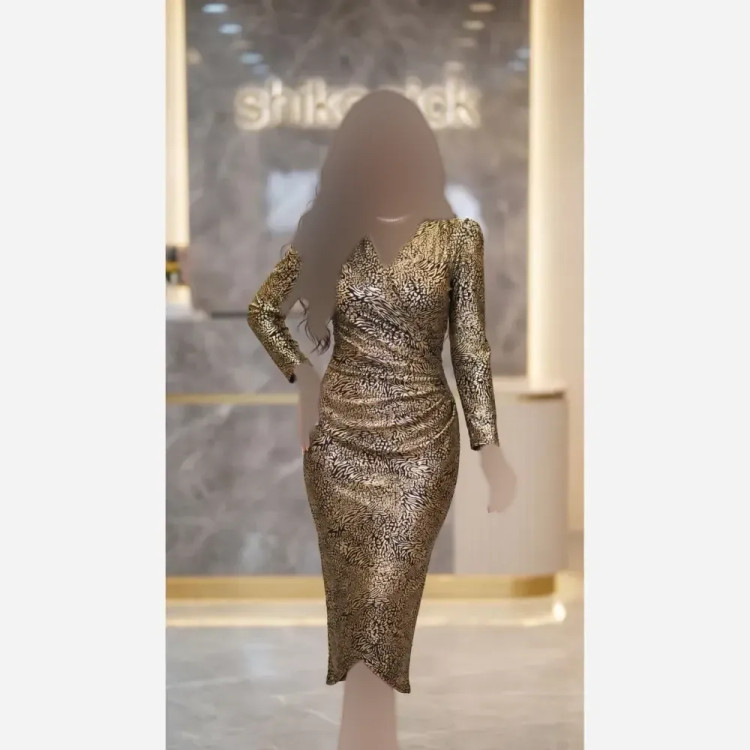پیراهن زنانه مدل پروانه جنس لمه بیزو قد 130