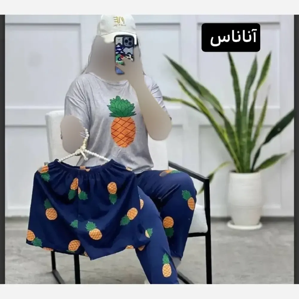 ست سه تیکه راحتی زنانه نخ پنبه فری سایز طرح دار شامل تیشرت و شلوار و شلوارک