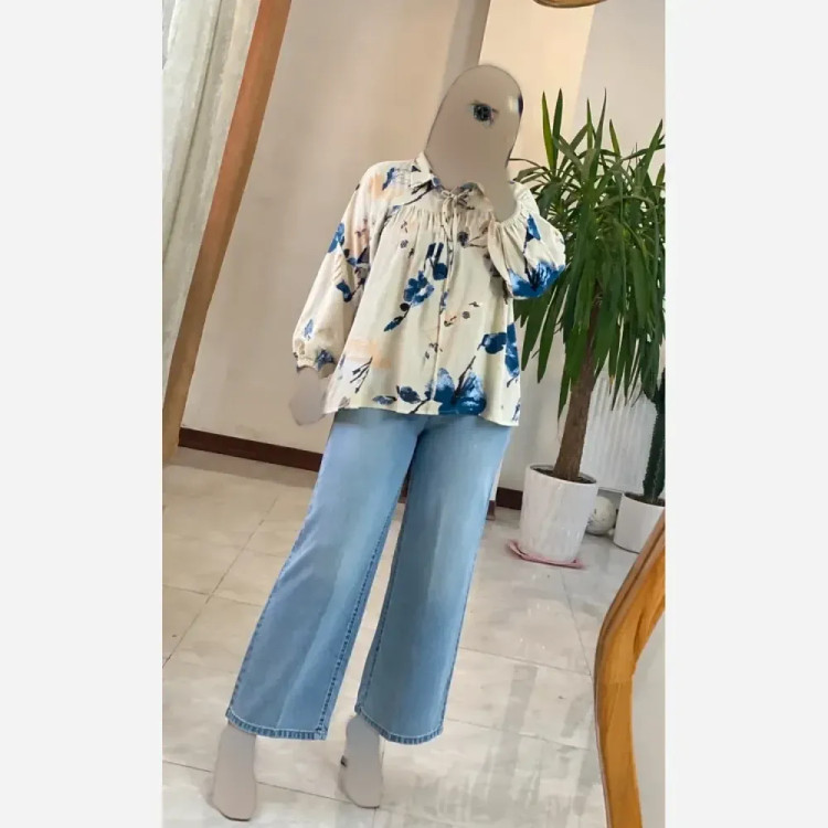 شومیز عروسکی گلدار لنین ایتالیایی فری سایز زنانه