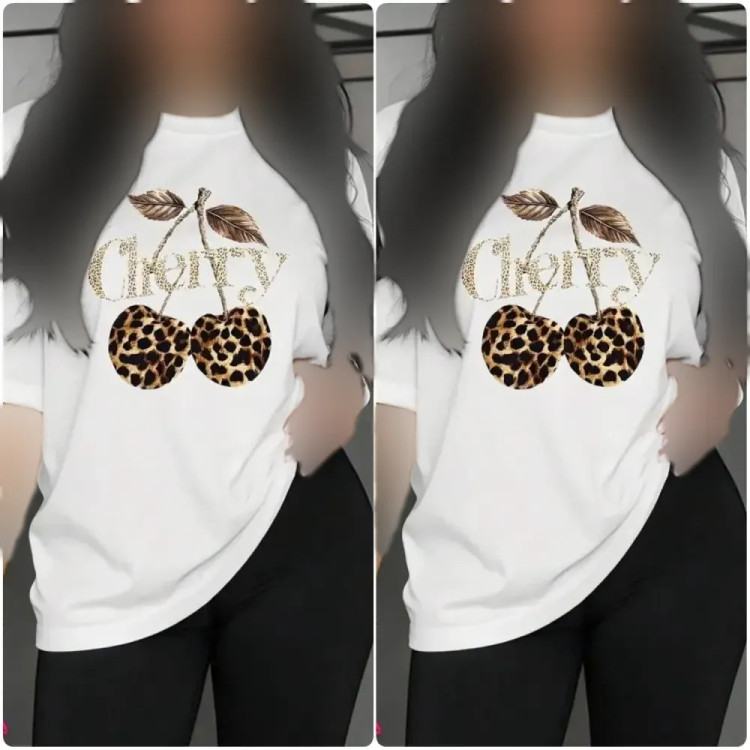 تیشرت زنانه طرح CHERRY جنس سوپر پنبه رنگ سفید فری سایز 38 تا 48