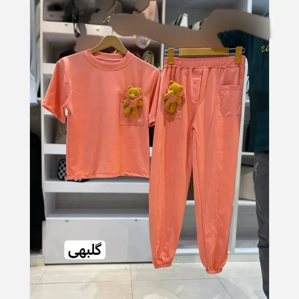ست تیشرت و شلوار راحتی زنانه طرح عروسکی جنس پنبه ای فری سایز