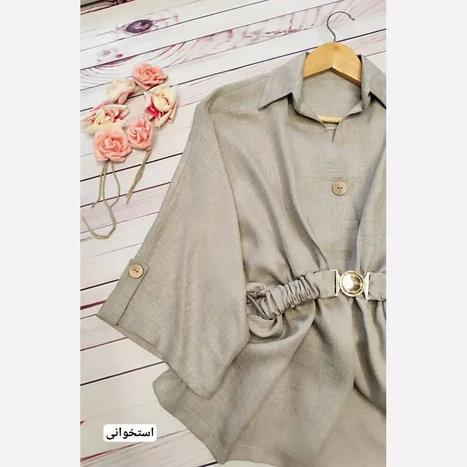 مانتو زنانه مدل سانی جنس شانتون بیسکوییتی کمرچین فری سایز تا 48