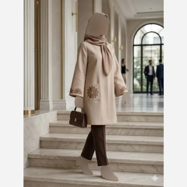 مانتو گلدوزی شده زنانه مدل خورشید پارچه شانتون اسلپ سایز 38 تا 56