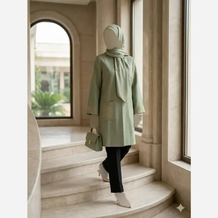مانتو گلدوزی شده زنانه مدل خورشید پارچه شانتون اسلپ سایز 38 تا 56