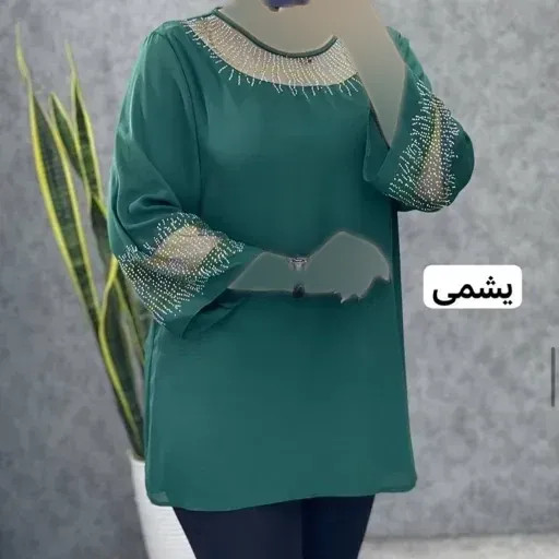 شومیز زنانه قواره دار مدل شیما سایز بزرگ تا 60 با تزئین نگین DMC
