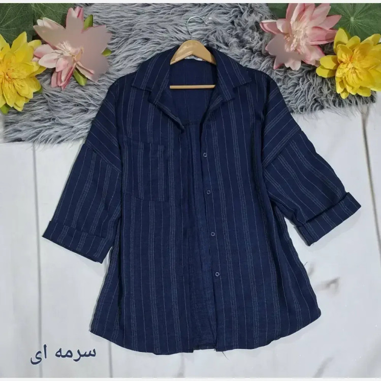 شومیز مانتویی شانتون آستین پاکتی جیبدار فری سایز تا 48