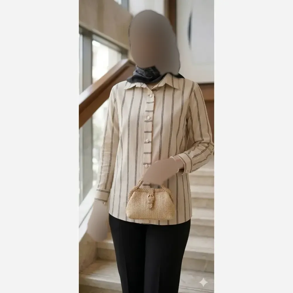 شومیز یقه مردانه لینن ترک مدل ژینا مناسب سایز 36 تا 48