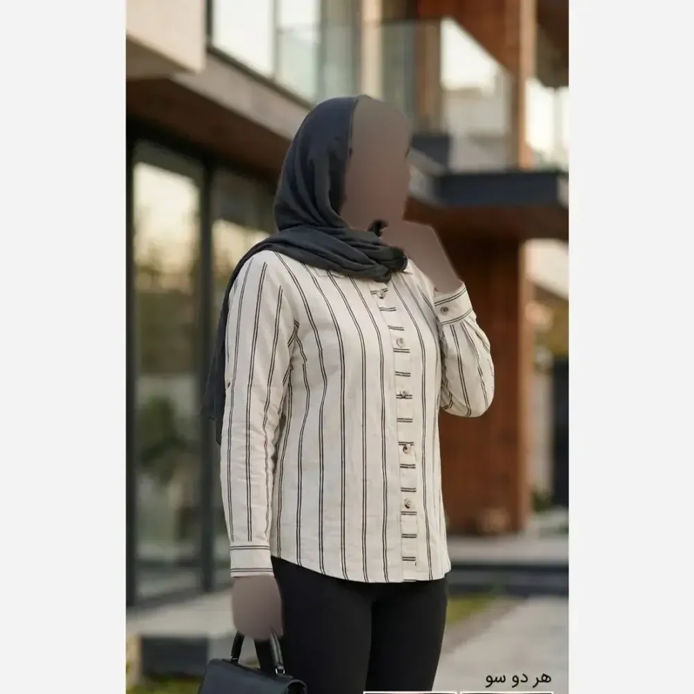 شومیز یقه مردانه لینن ترک مدل ژینا مناسب سایز 36 تا 48