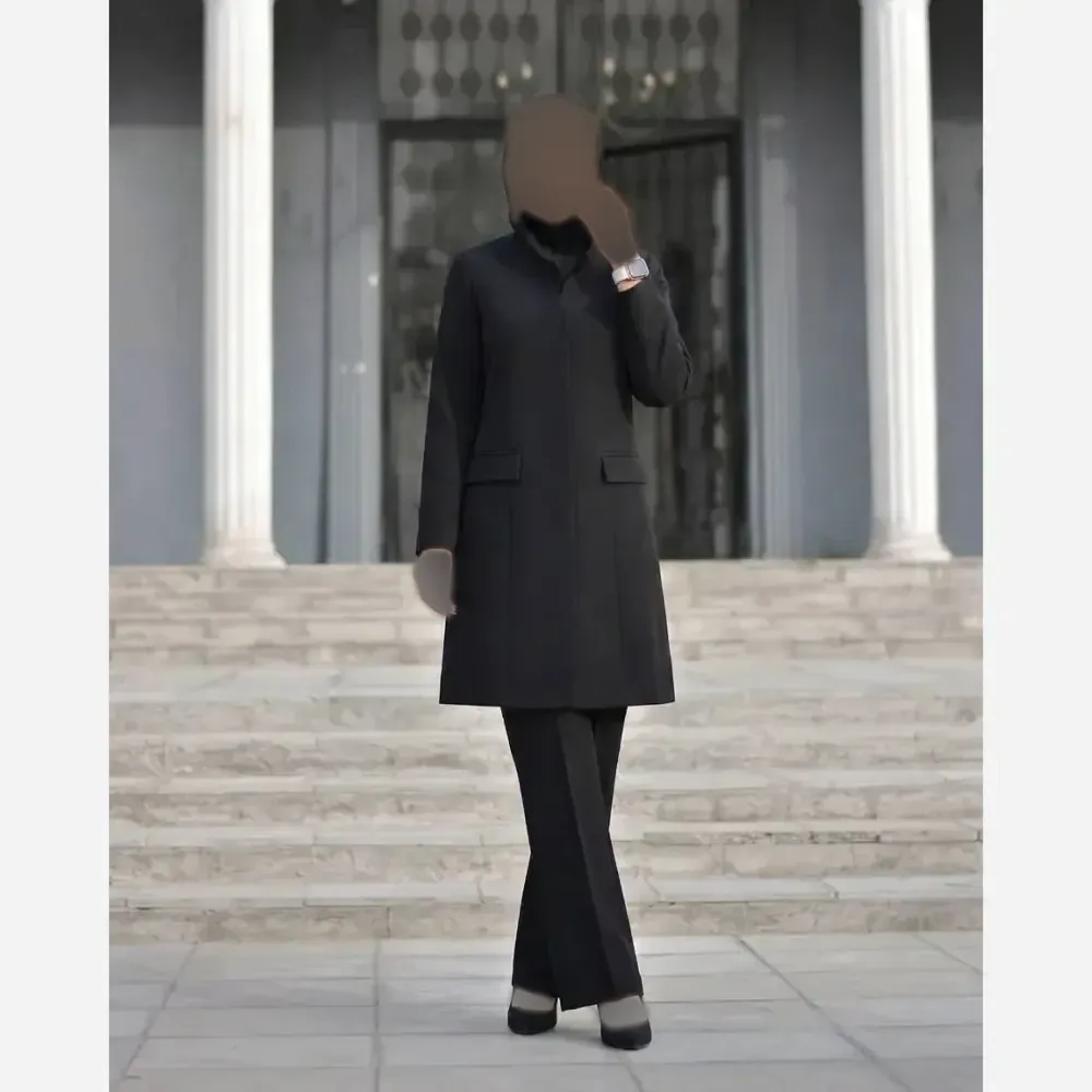 ست مانتو و شلوار اداری زنانه مدل مرجان پارچه سوپر مازراتی با شلوار بوتکات