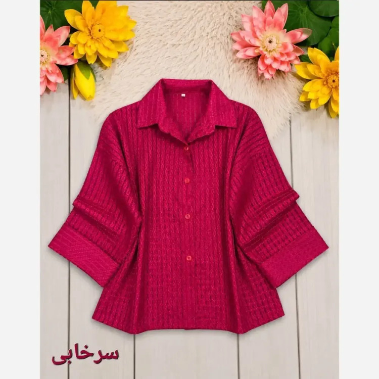 شومیز زنانه آستین سه ربع حصیری شیشهای فری سایز مناسب سایز 38 تا 48