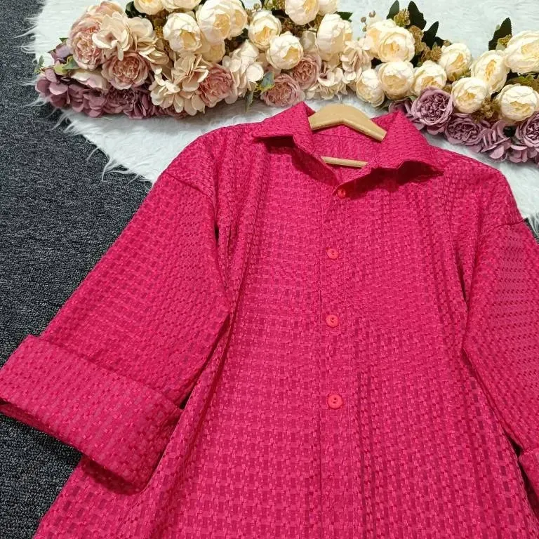 شومیز مانتویی باکسی حصیری زنانه فری سایز مناسب 38 تا 48