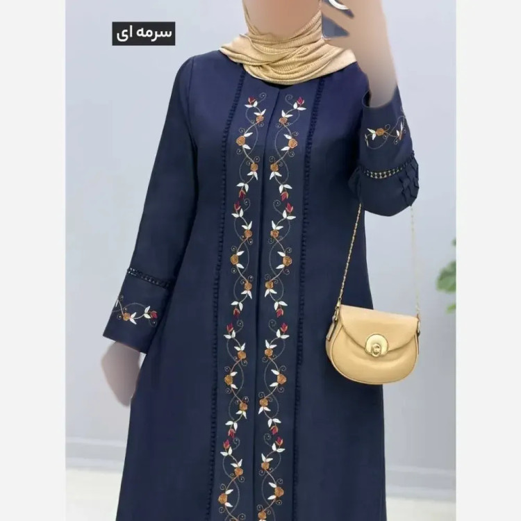 مانتو مزونی شانتون صوفیا یقه گرد دکمه مخفی سایز بزرگ 40 تا 54