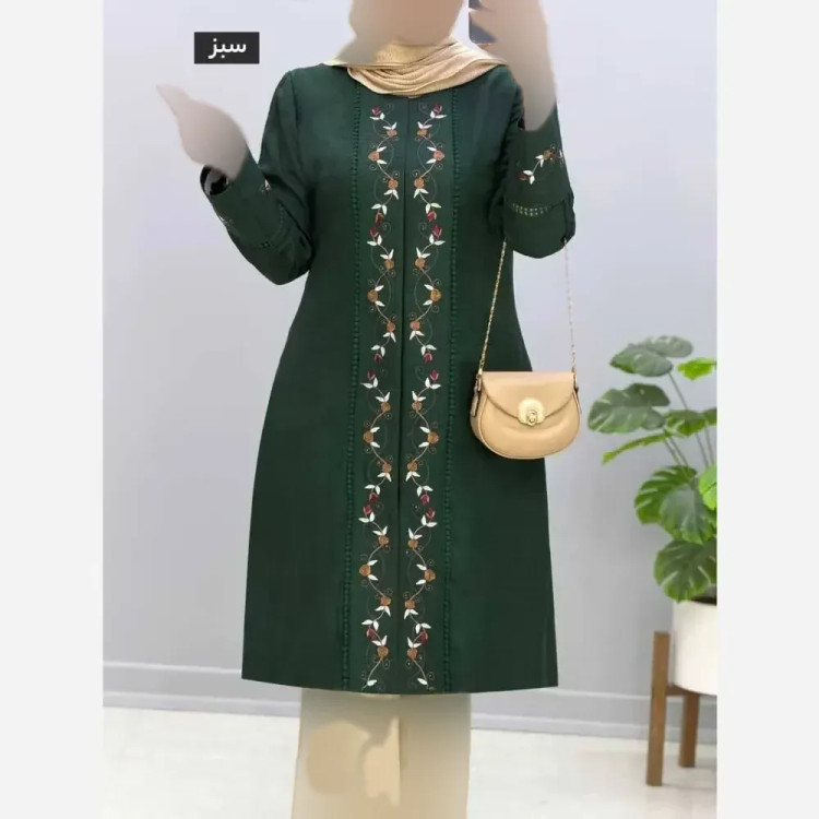 مانتو مزونی شانتون صوفیا یقه گرد دکمه مخفی سایز بزرگ 40 تا 54