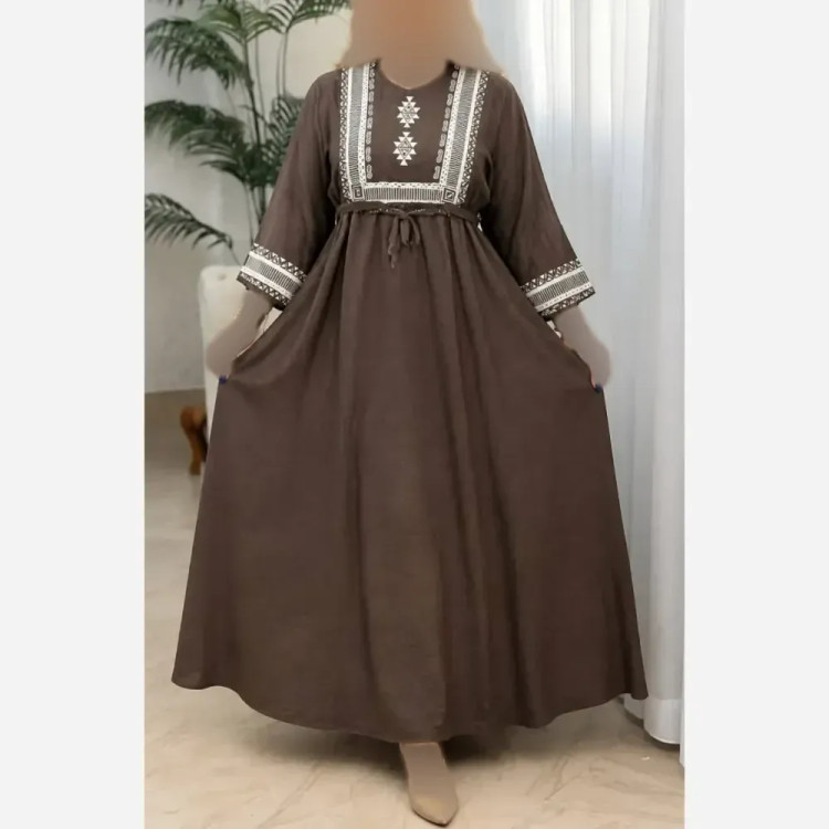 پیراهن ساحلی نخی طرح سرخپوستی زنانه فری سایز 38 تا 48