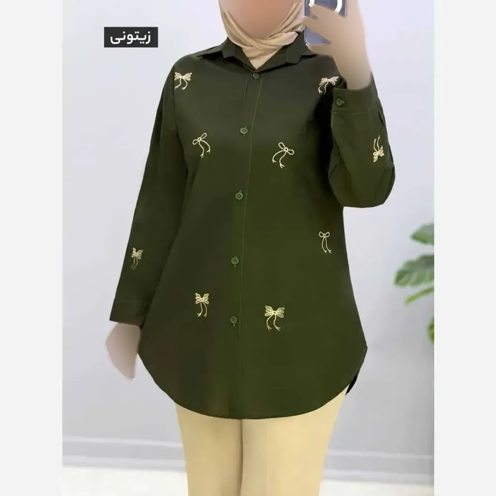 مانتو لینن گلدوزی طرح پروانه مدل نیمه کیمونو فری سایز