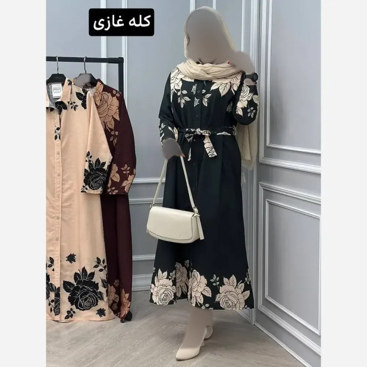 مانتو پیراهنی زنانه جنس پنبه پفکی فری سایز مدل گلدار
