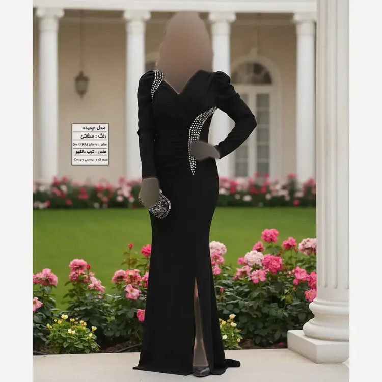 پیراهن مجلسی زنانه مدل پدیده جنس کرپ دالقیچ مشکی سایز بزرگ