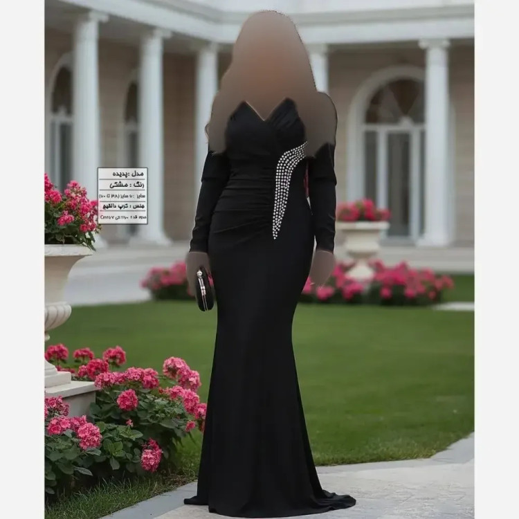 پیراهن مجلسی زنانه مدل پدیده جنس کرپ دالقیچ مشکی سایز بزرگ