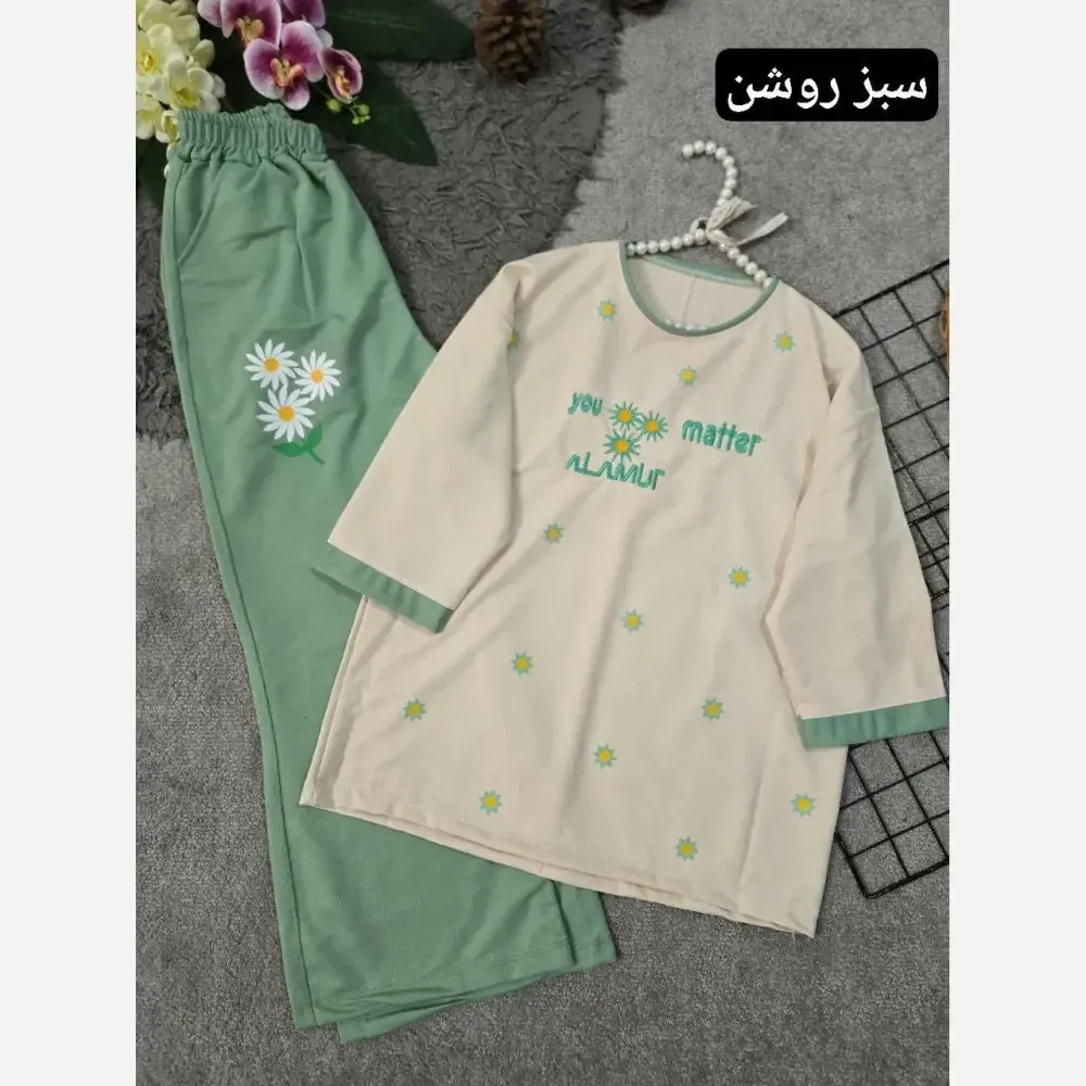 ست تیشرت و شلوار زنانه مدل ترلان جنس پنبه لاکرا فری سایز 36 تا 46