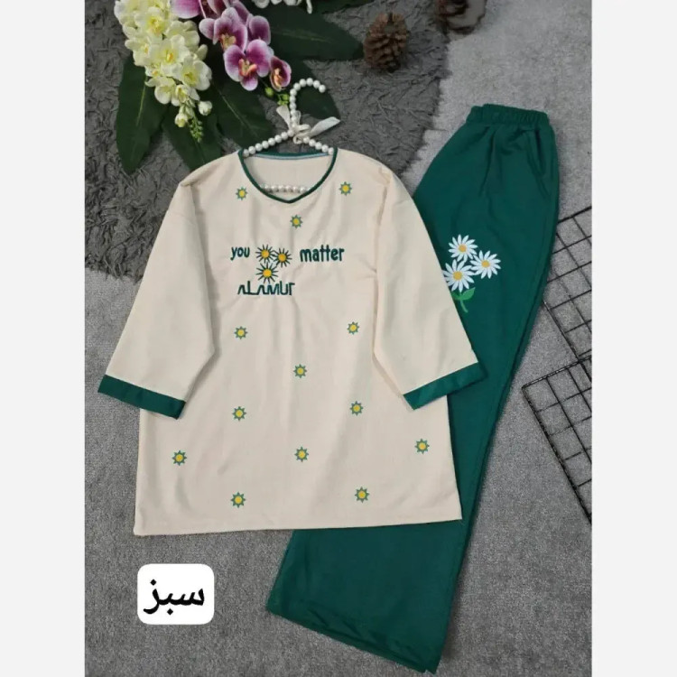 ست تیشرت و شلوار زنانه مدل ترلان جنس پنبه لاکرا فری سایز 36 تا 46