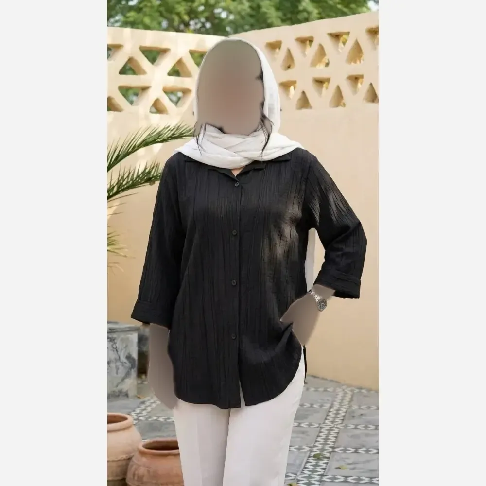 شومیز مانتویی زنانه جنس گازوییلی فری سایز مناسب 38 تا 48 در سه رنگ