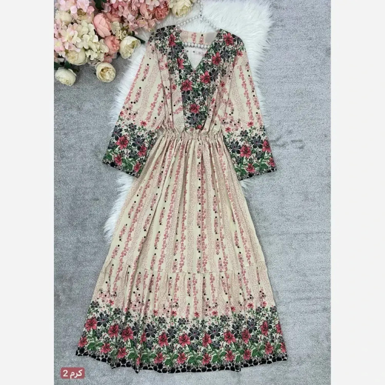 پیراهن ساحلی زنانه یقه چپ و راستی جنس بوگاتی فری سایز تا 48