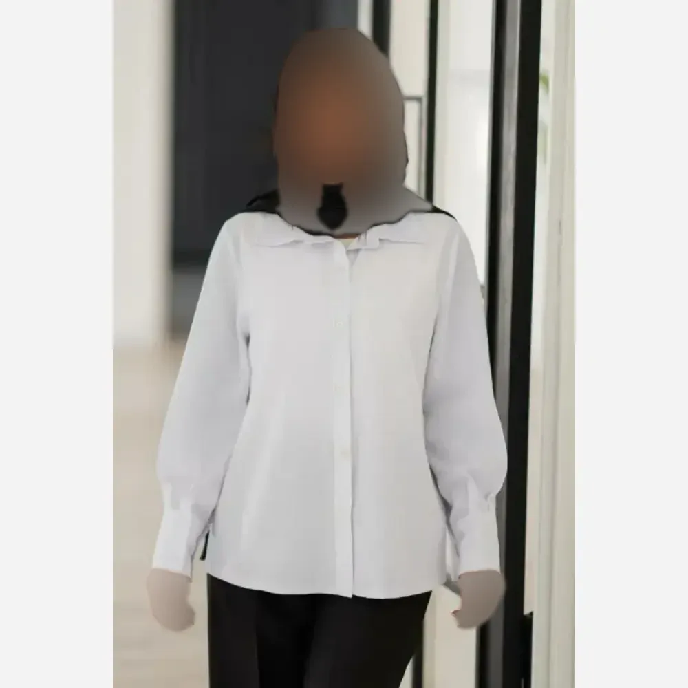 شومیز تکی سفید جنس تترون درجه یک فری سایز تا 46
