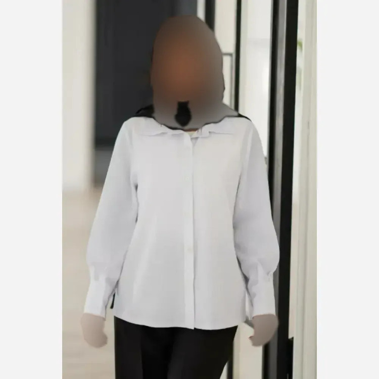 شومیز تکی سفید جنس تترون درجه یک فری سایز تا 46