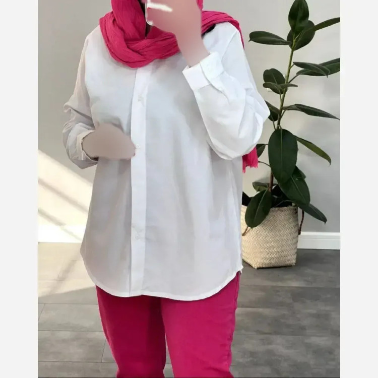 شومیز تکی سفید جنس تترون درجه یک فری سایز تا 46