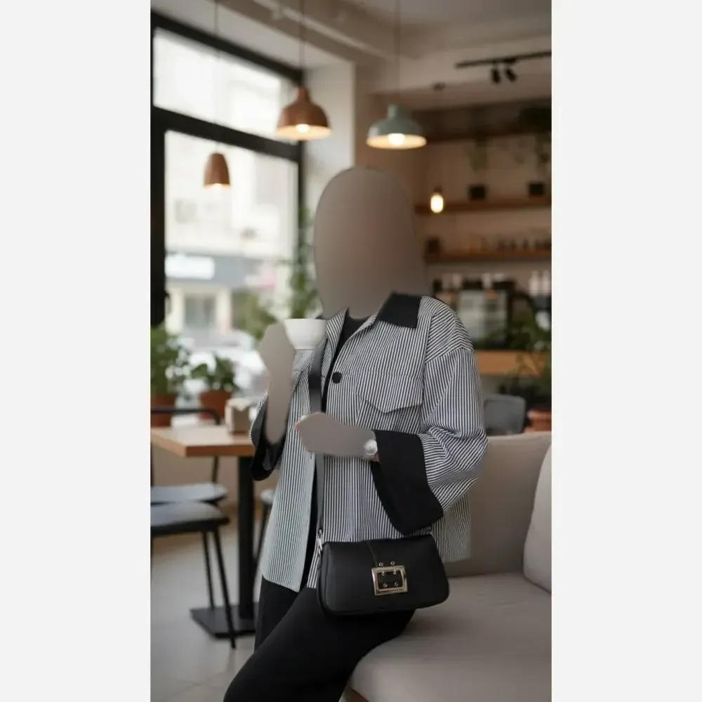 شومیز زنانه مدل سپینود پارچه تترون خط دار تابستانه