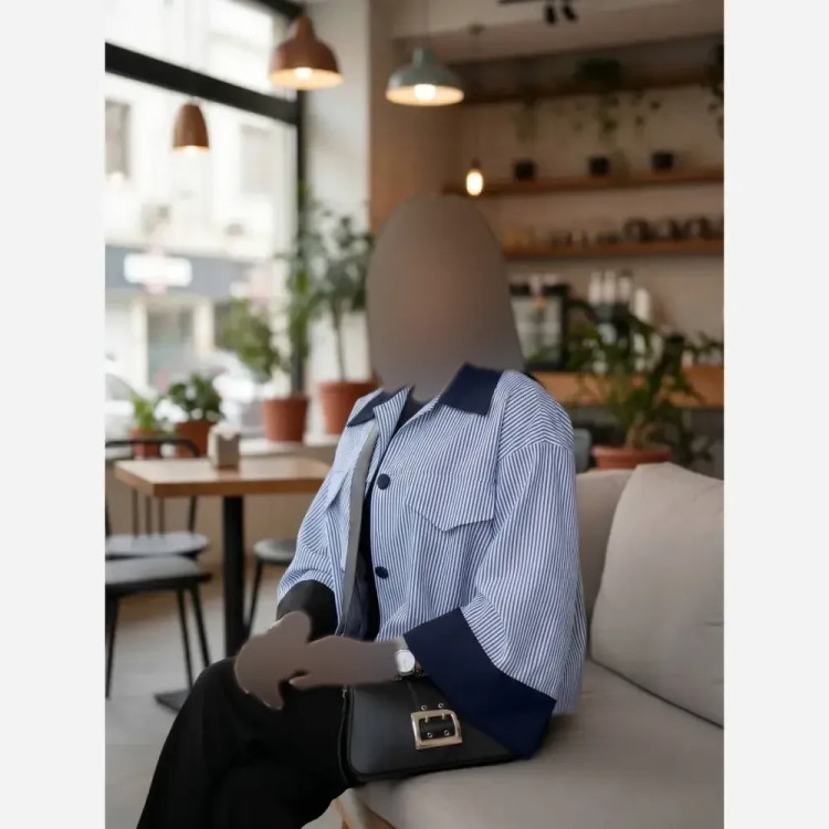 شومیز زنانه مدل سپینود پارچه تترون خط دار تابستانه