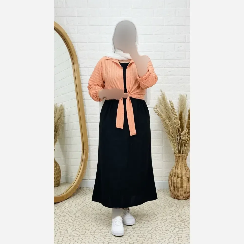 ست سارافون کتان لینن و شومیز دلتا کراش گره ای خرم فری سایز 38 تا 46