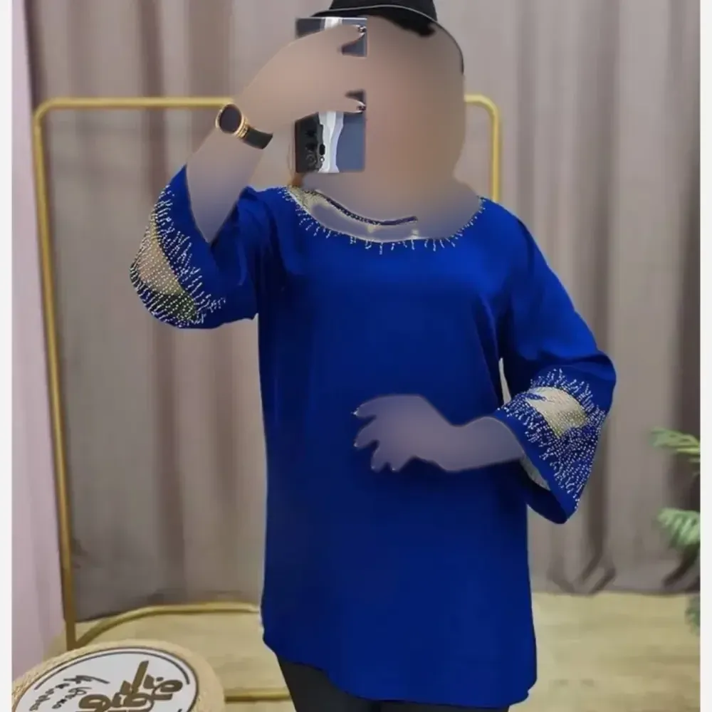 بلوز مجلسی زنانه سایز بزرگ قواره دار کرپ الیزه نگین دار