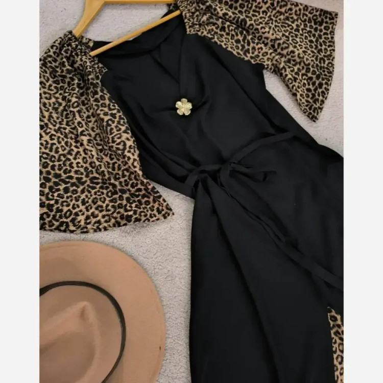 پیراهن بلند دامون جنس الیزه سایز فری تا 46 کمربند دار